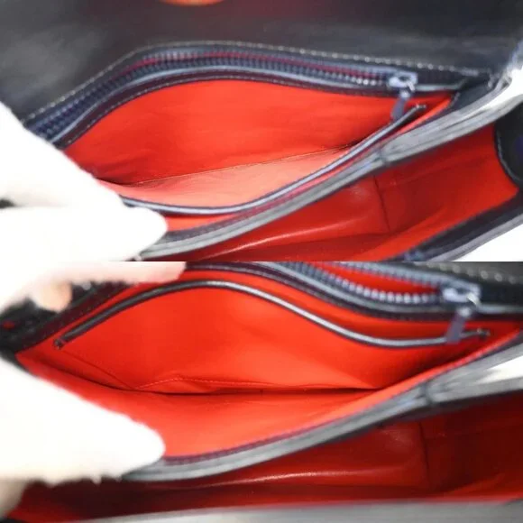 GUCCI Logo Shoulder Hand Bag Leather Navy Blue GHW Italy 35KB070